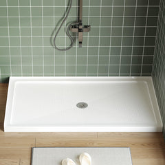 Garvee 60X32 Inch Center Drain Shower Pan - Single Threshold Base, Non-Slip Textured Surface, Lightweight ABS, White