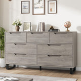 Garvee Modern 7-Drawer TV Stand Light Grey With Black Metal Legs Multi-Functional Entertainment Center For Living Room Bedroom Grey - Grey