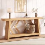 Garvee 70.9 Inch All-Wood Console Table With Trapezoid Legs For Living Room Hallway Narrow Foyer, Oak Brown - Oak