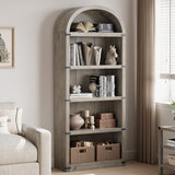 Garvee Bookcase 5 Shelf Arched Bookshelf Rustic Gray for Home Office Living Room 71.65in Tall Wooden Storage Rack - Rustic Gray