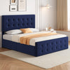 Garvee Queen Size Bed Frame with 4 Storage Drawers and Headboard, Velvet Upholstered Platform Bed Frame with Wooden Slats Support, Button Tufted Design, No Box Spring Needed, Blue