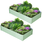 Garvee 2 Pcs 4.5x2x1ft Galvanized Raised Garden Bed, Open-Ended Base, Green Rubber Edge for Outdoor Plants - Green