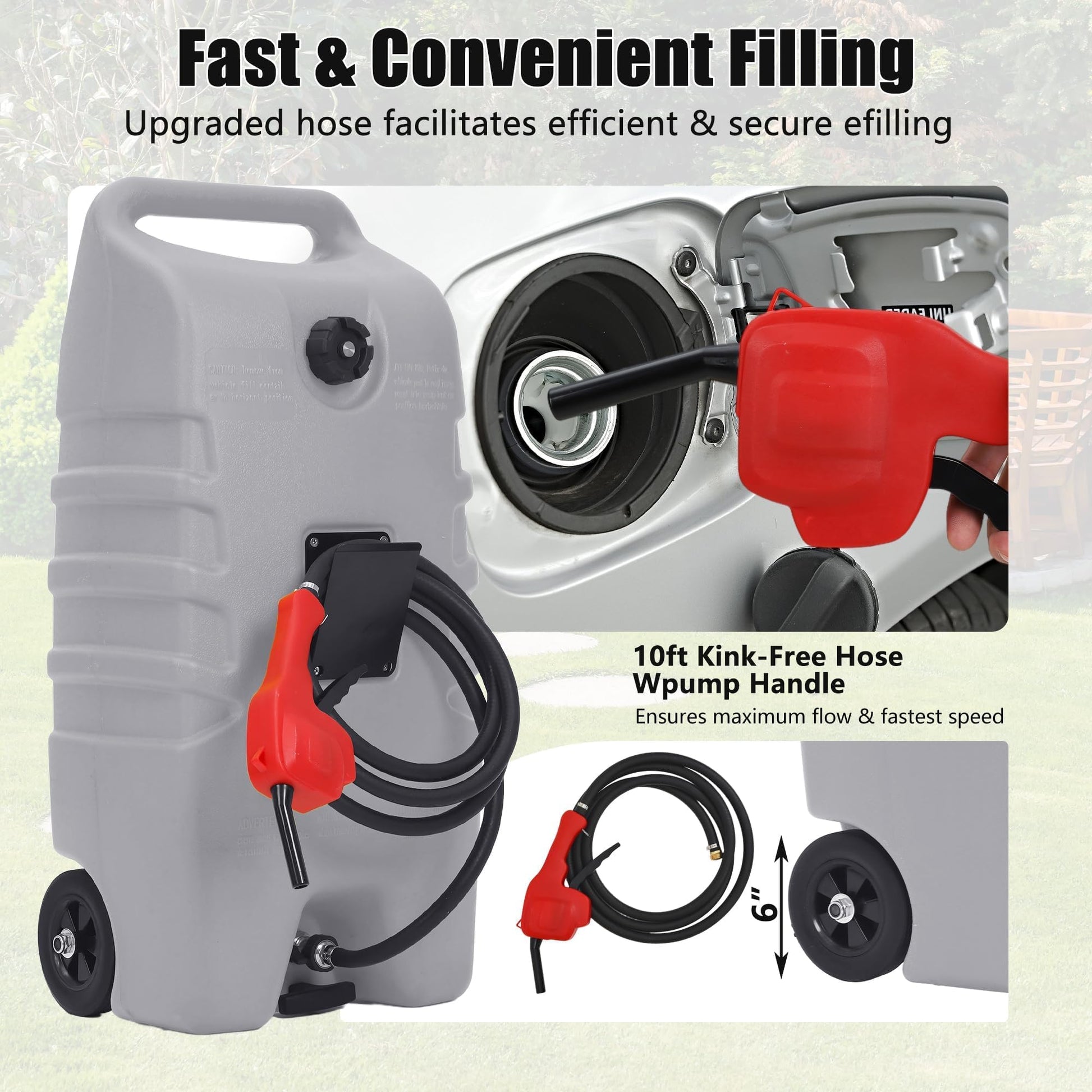10ft hose and pump handle for fast filling