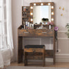 Garvee Vanity Desk with Mirror and Lights, Makeup Vanity with Power Outlet & Cushioned Stool, 3 Lighting Modes Adjustable Brightness, Dressing Table with Hairdryer Holder for Bedroom, Rustic Brown