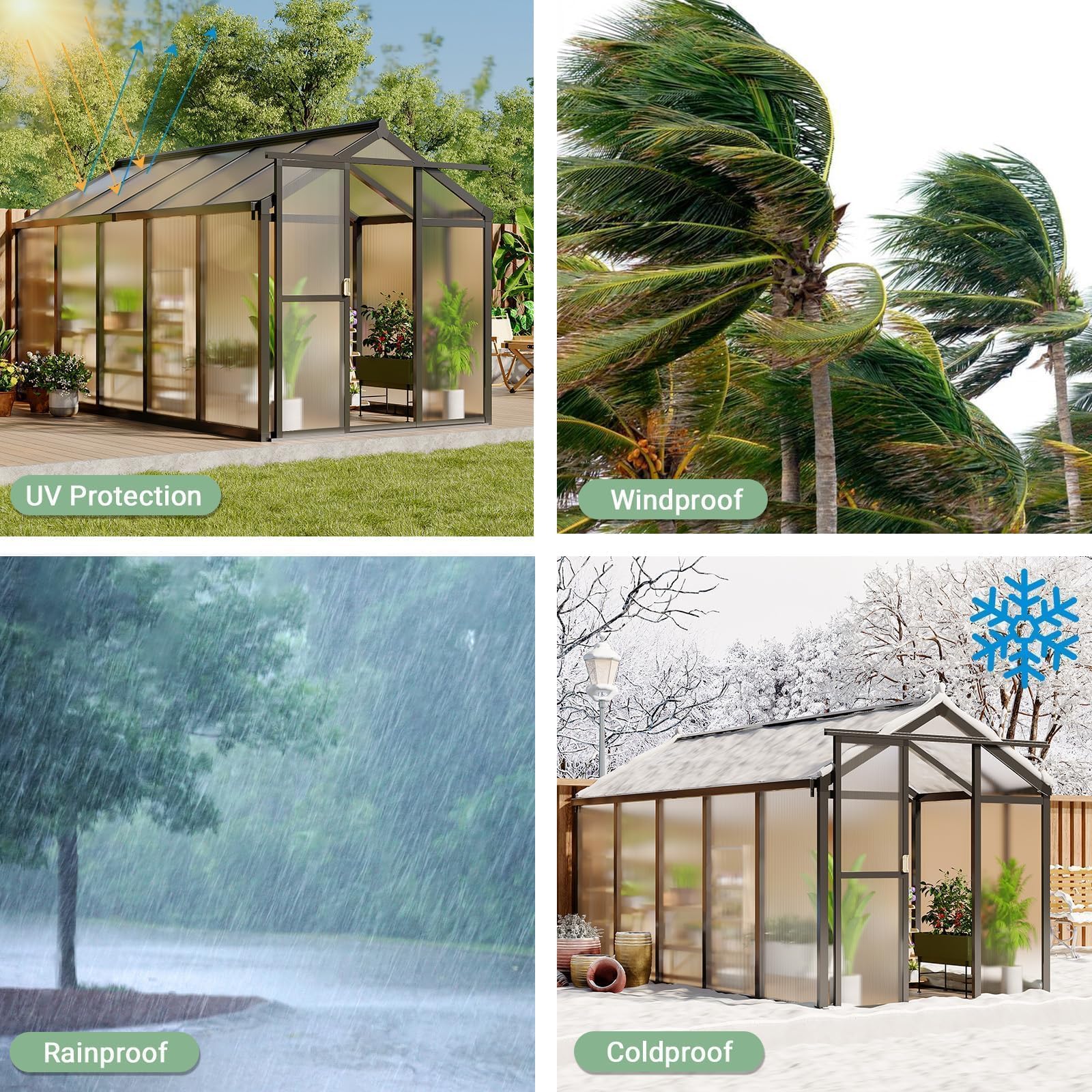 Black greenhouse protection details for ultraviolet light wind rain and cold weather