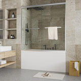 Garvee Bathtub Door 60x59 Inch Brushed Silver Frameless Sliding Shower Door for Modern Bathrooms Space-Saving Design - Brushed Nickel