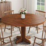 Garvee Round Dining Table for 4, 47 Inches, Wooden Base, Circle Kitchen Dinner Table, Walnut - Walnut