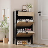 Garvee Shoe Storage Cabinet With 2 Flip Drawers Farmhouse Organizer For Entryway Narrow Rack Black Oak - Black+Oak