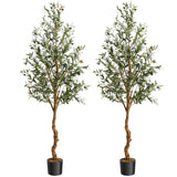 Garvee Artificial Olive Tree 6FT Tall Faux Silk with Natural Wood Trunk, Lifelike Fruits, PE Trunk, Adjustable Branches, Suitable for Home Office Decor - 6 Ft Olive Tree