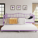 Garvee Metal Daybed with Trundle Bed, Twin Size Day Bed with Premium Metal Frame and Steel Slat Support, Daybed and Roll Out Trundle, Metal Sofa Day Bed for Living Room, Bedroom, Purple - Purple