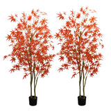 Garvee 2Pcs Maple Tree Artificial Trees Decorations 6Ft Fall Festival Decor Realistic Leaves - 1.8M Double Branch Red Maple