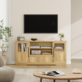 Garvee Farmhouse TV Stand Modern Entertainment Center with Tempered Glass Cabinets for Living Room, Fits TVs up to Inch, Natural - White & Brown