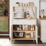Garvee Modern Ribbed Sideboard with Storage, 2 Drawers & Adjustable Shelves for Dining, Kitchen, Living Room, Entryway, Wood Console, Rustic Style