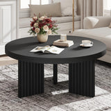 Garvee 33.5" Round Coffee Table With Fluted Legs, 1.3" Thick Top, Black, Living Room & Bedroom Accent Table - Black