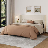 Garvee King Size Bed Frame with Wingback Headboard, Velvet Upholstered Platform Bedframe, Beige, 8'' Under-Bed Storage, Easy Assembly - Beige