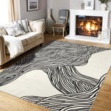 Garvee Modern Black & White 9x12 Striped Area Rug, Curve Design Low Pile Carpet for Living Room Bedroom Office - Black & White