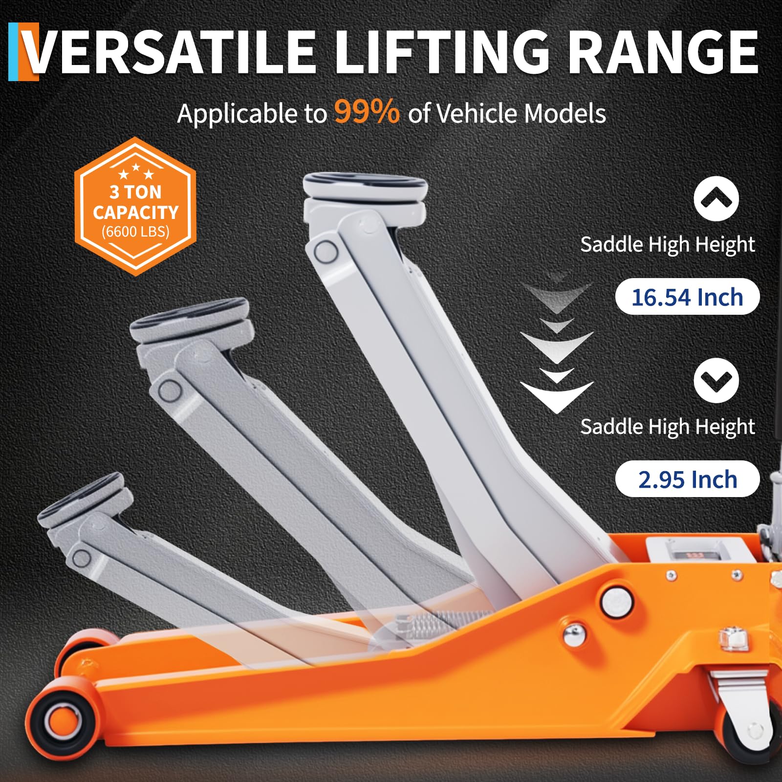 Wide lifting range and 3 ton capacity