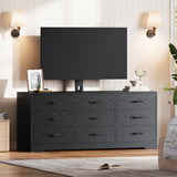 Garvee Modern TV Stand with Mount, 55 Inch Entertainment Center, 9 Drawers, Adjustable Height, Wood Storage Console for Living Room, Brown - Black