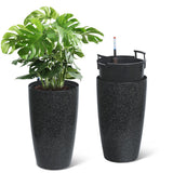 Garvee 22" Tall Planter Set of 2, Self-Watering Flower Pots with Built-In Drainage and Water Level Monitor for Indoor and Outdoor Use, Large Black Planters - Black Background With White Dots
