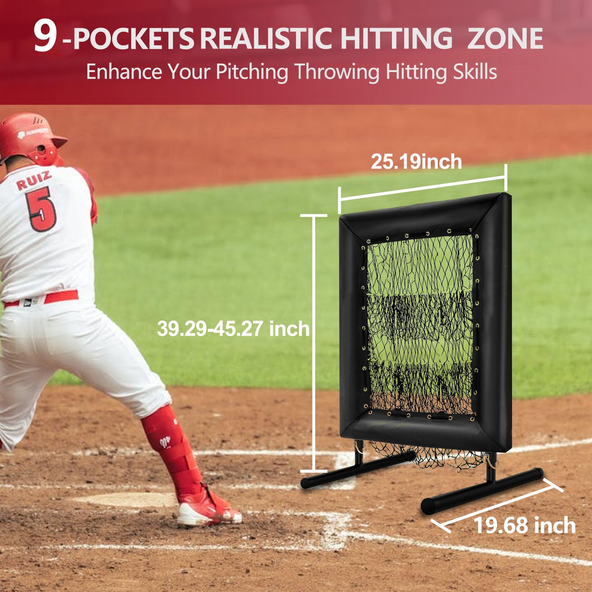 9-pocket baseball pitching target with regulation strike zone