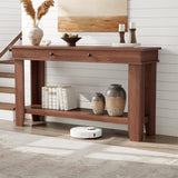 Garvee 54" Rustic Wood Console Table with 2 Drawers & Lower Shelf for Hallway Living Room Behind Couch, 54x14x30, Warm Wood - Brown