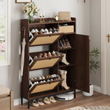 Garvee Shoe Cabinet Rattan with 3 Flip Drawers and 4-Tier Storage for Entryway, Adjustable Shelves, Freestanding Organizer, Brown - Walnut