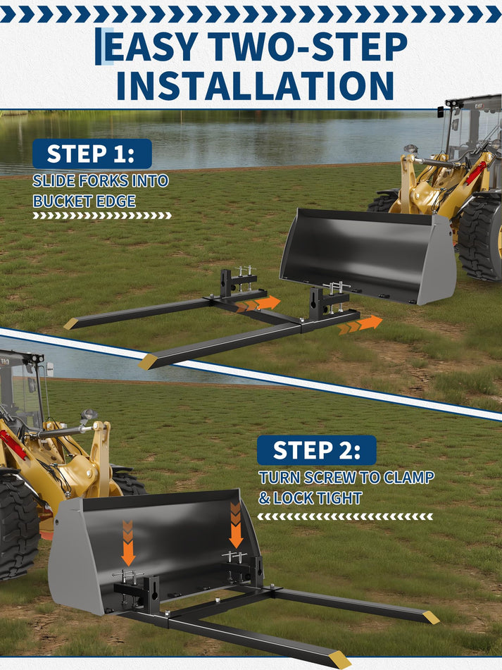 Tool-free clamp-on installation for bucket or mount plate