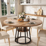 Garvee Round Dining Table for 4-6 with Storage Shelf, 47.2 in, Natural Wood, Farmhouse Style for Kitchen, Dining Room, Living Room, Apartment