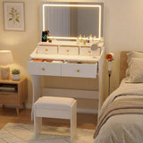 Garvee 31.5-Inch Wide Vanity with Chair, LED Mirror, Hairdryer Holder, Power Outlet for Bedroom, White - White 01