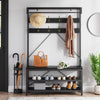 Garvee Industrial Hall Tree Storage Shoe Bench, 72" Mudroom Hall Tree with 8 Hanging Hooks, Shoe Rack, Storage Shelf Hanging Bar, Coat Rack Shoe Bench for Entryway, Black