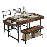 Garvee Dining Table Set for 4 with Storage Rack & Drawers, Small Kitchen Table with 2 Chairs and Bench, Space Saving Rectangular Farmhouse Table, Retror Style, 46.5in, Natural Wood - Retro Color