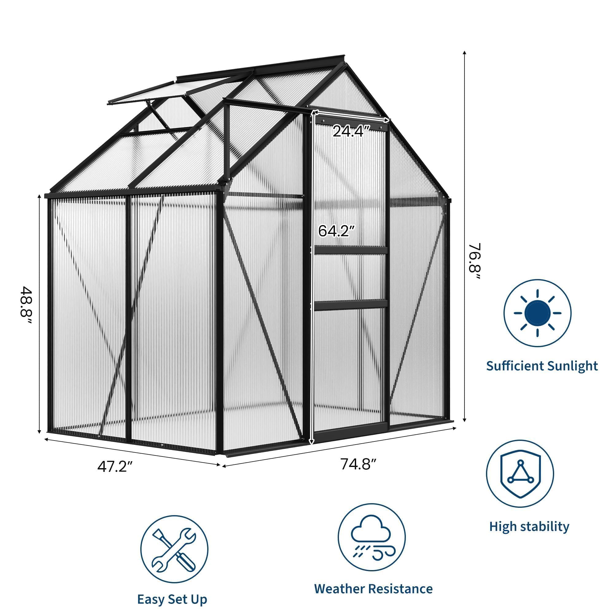 Garvee 6x4 greenhouse dimensions and outdoor protection icons