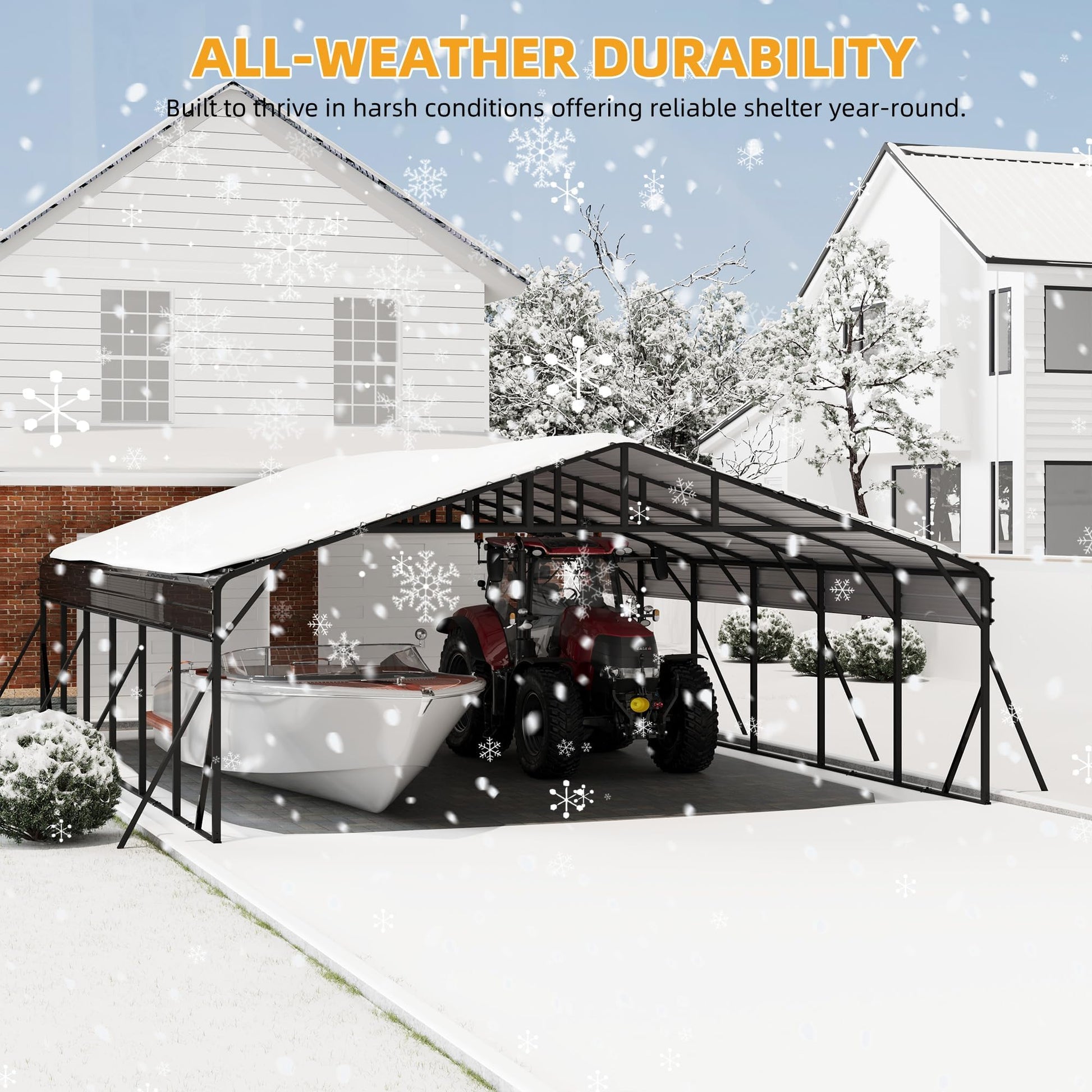 All-weather durability of the Garvee metal carport in snow