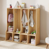 Garvee 4-Section Classroom Coat Locker with 4 Cubbies, 8 Hooks, Natural Oak for Home, School, Nursery, Kindergarten, 36.3" W x 12.5" D x 35.7" H - Natural Oak