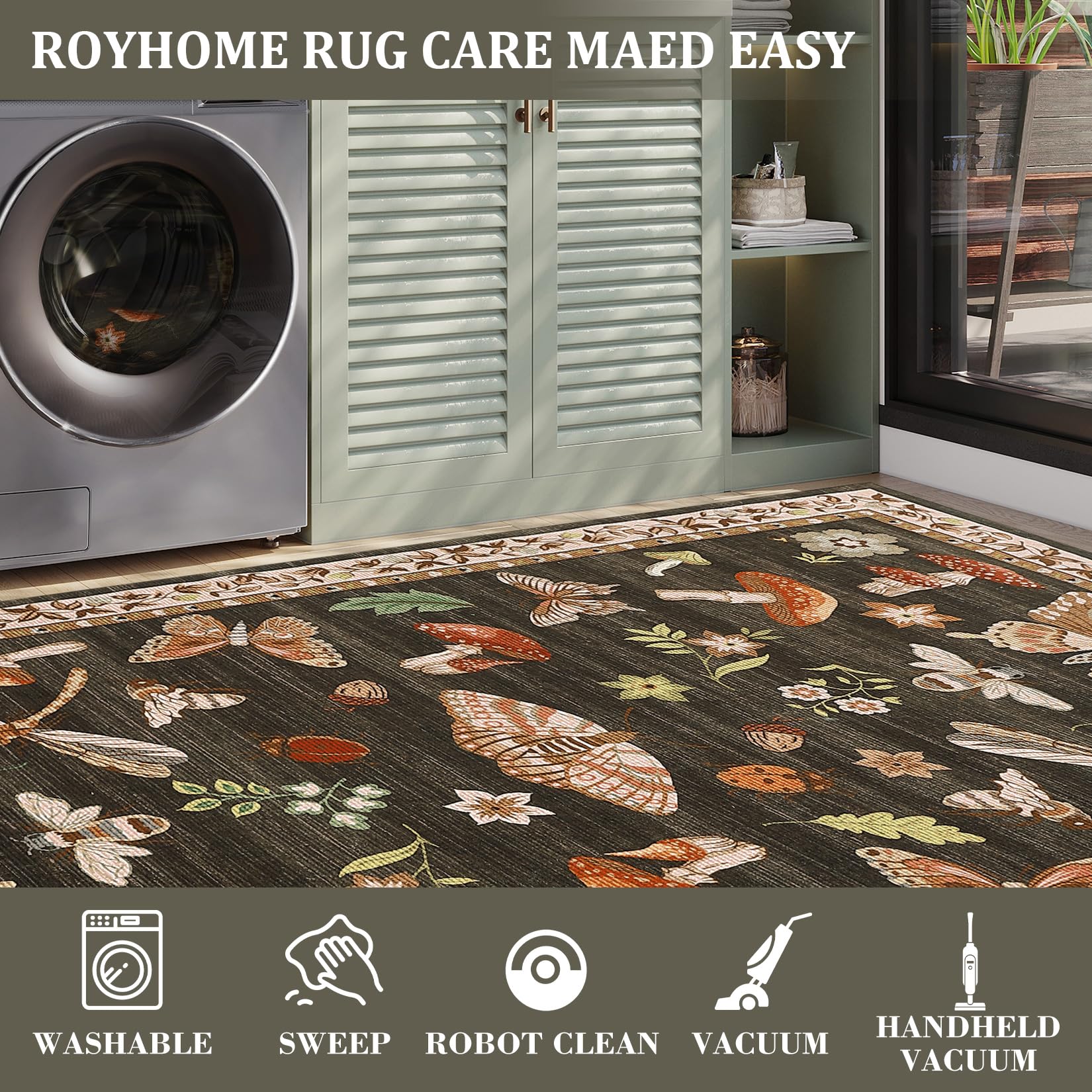 care guide for washing and routine cleaning of the brown mushroom rug