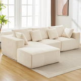 Garvee Cloud Couch L-Shape Chaise 106in Modern Sectional Modular Sofa Deep Seat Corduroy Upholstered Boneless Living Room No Assembly Required - Beige-Left