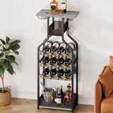 Garvee Grey Metal Wine Rack Console Table, Freestanding Floor Bottles Organizer & Display Shelf,Durable Metal Freestanding Wine Storage Cabinet Shelf ,for Bar Kitchen Dining (Grey) - Grey