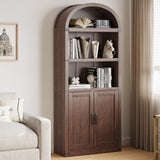 Garvee Bookcase With Doors Arched Bookshelf Farmhouse Cabinet For Home Office Living Room 71.65in Reddish-Brown