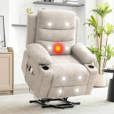Garvee Power Lift Recliner Chair for Elderly, Oversized Electric Lift Chair with Heat and Massage, Corduroy Adjustable Recliner with Cup Holders & Side Pocket for Living Room, Linen Beige - Linen | Beige