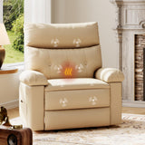 Garvee Oversized Leather Recliner Chair with Heat and Massage, Swivel Rocker Manual Recliner for Adults, Living Room, Plush Comfort, Durable PU Leather - Beige
