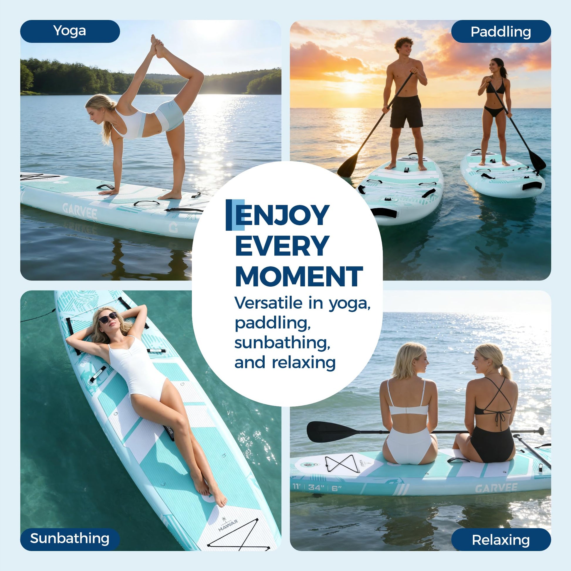 Inflatable paddle board used for yoga paddling sunbathing and relaxing