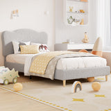 Garvee Upholstered Twin Size Bed Frame for Kids with Scallop Headboard, Light Grey, Sturdy Platform Bed, No Box Spring Needed - Grey