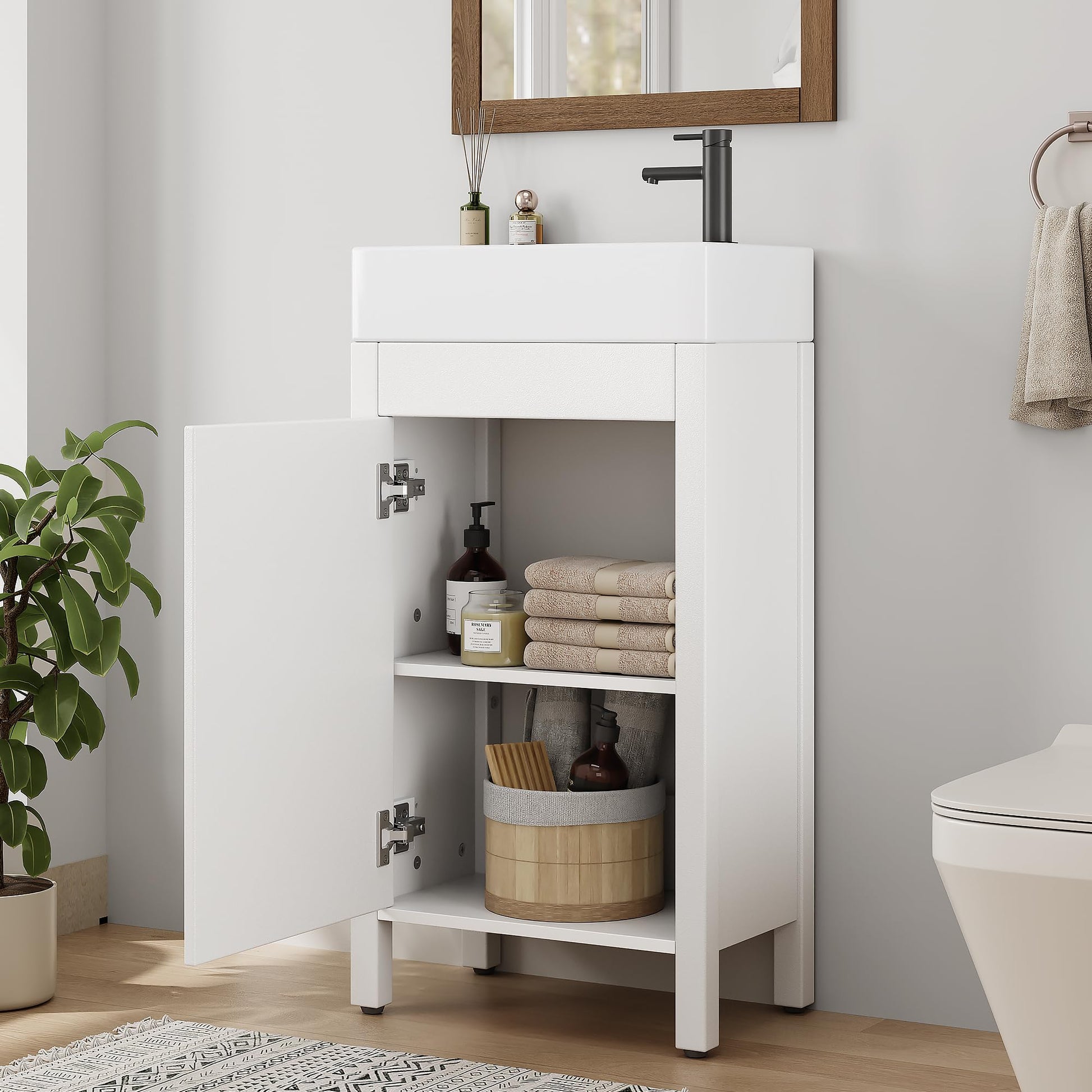 Cabinet storage and drawer space inside bathroom vanity