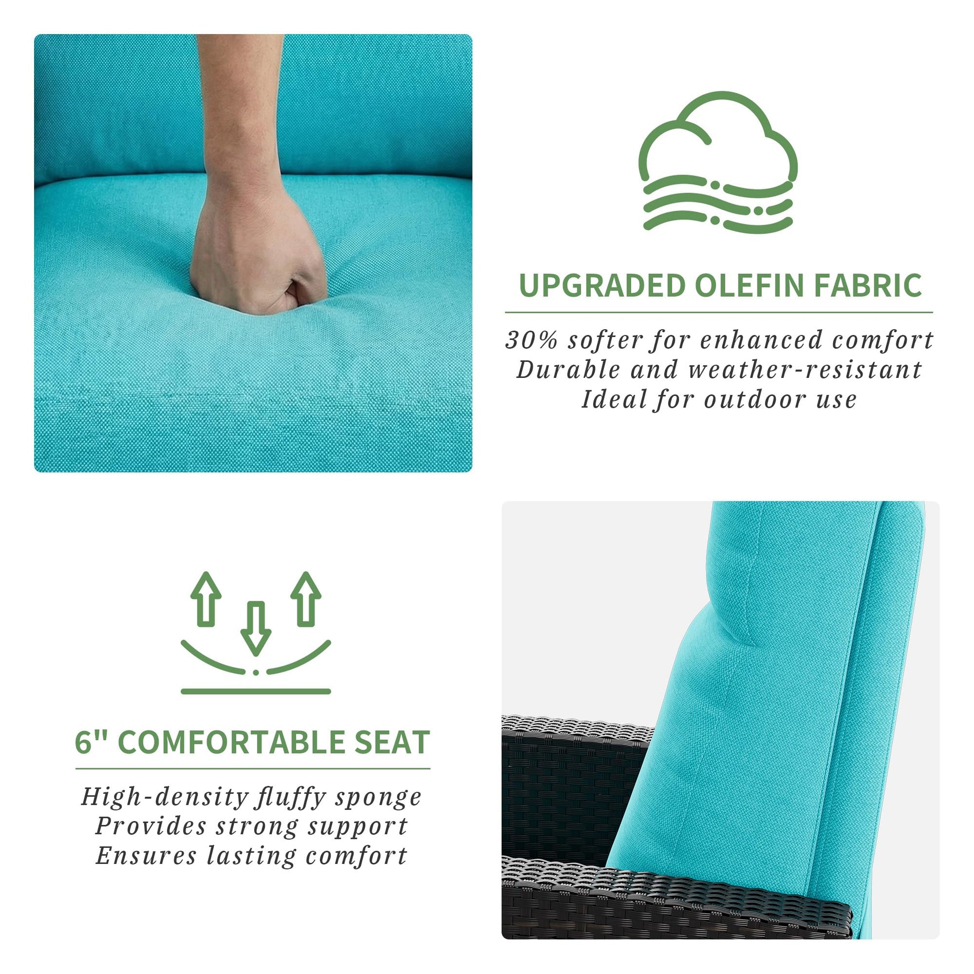 Olefin cushion and padded seat on Garvee outdoor reclining chair