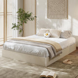 Garvee Full Bed Frame Wood Platform Bed Fluted Design Low Profile Cream - Cream