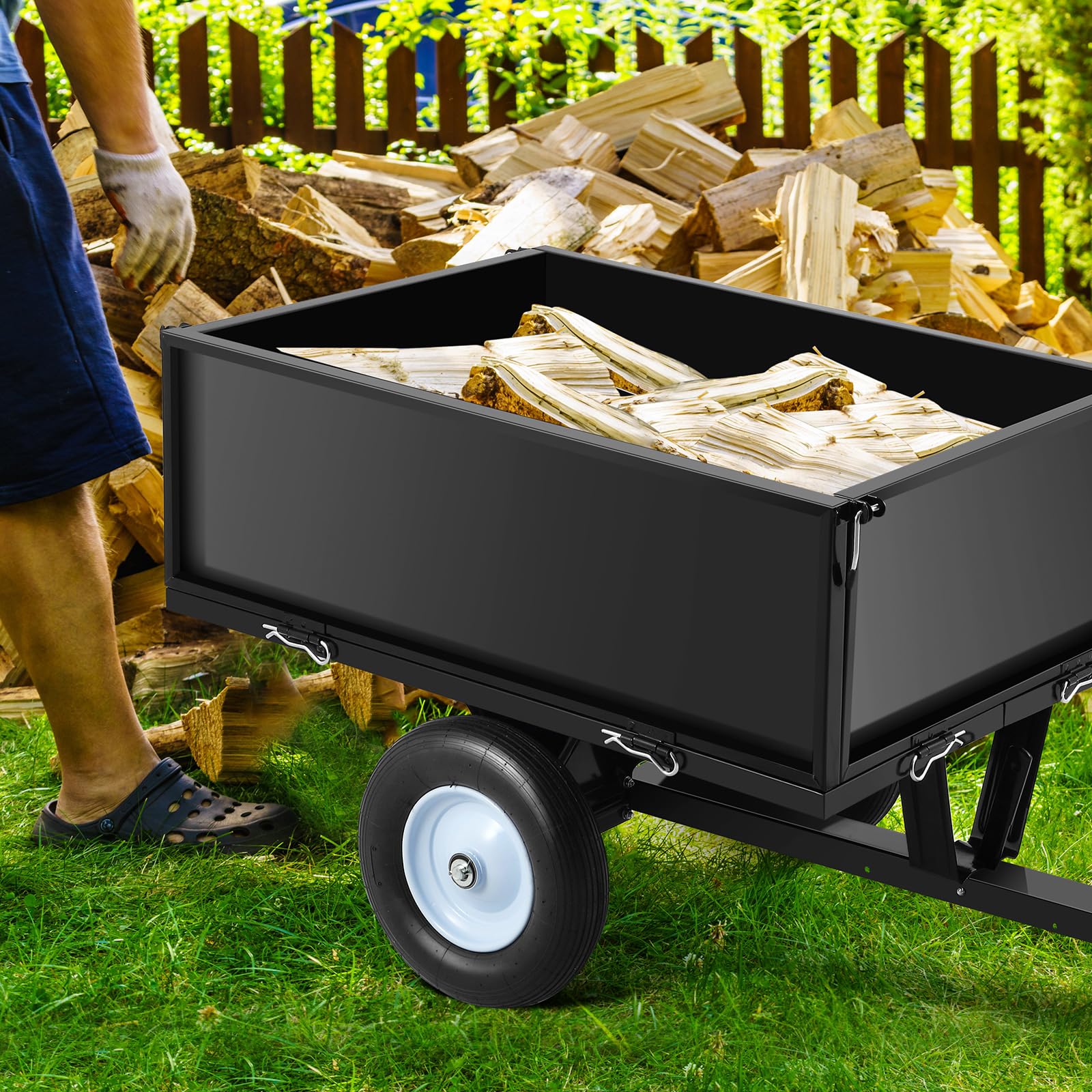 GARVEE tow behind ATV trailer dump cart for garden hauling