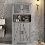 Garvee Bathroom Kitchen Pantry Storage Cabinet with Glass Doors, Adjustable Shelves, MDF, Gray, Freestanding, Modern, Living Room - Grey - Grey