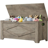 Garvee 39.4" Wooden Storage Chest With Metal Frame Gray Large Organizer Lift-Top Entryway Shoe Bench For Bedroom And Living Room - Gray