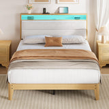 Garvee Full Size Bed Frame with Storage Headboard, LED Boucle Bed Frame with Charging Station, White, Easy Assembly - White