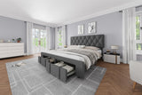 Garvee Modern Upholstered Queen Bed Frame with Button Tufted Headboard, Storage Drawers, Gray - Grey